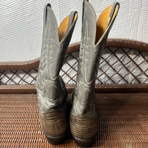 Nocona Dark Green Lizard Skin Gray Leather Cowboy Boots Size 9.5 D Style 32170 - Picture 11 of 11